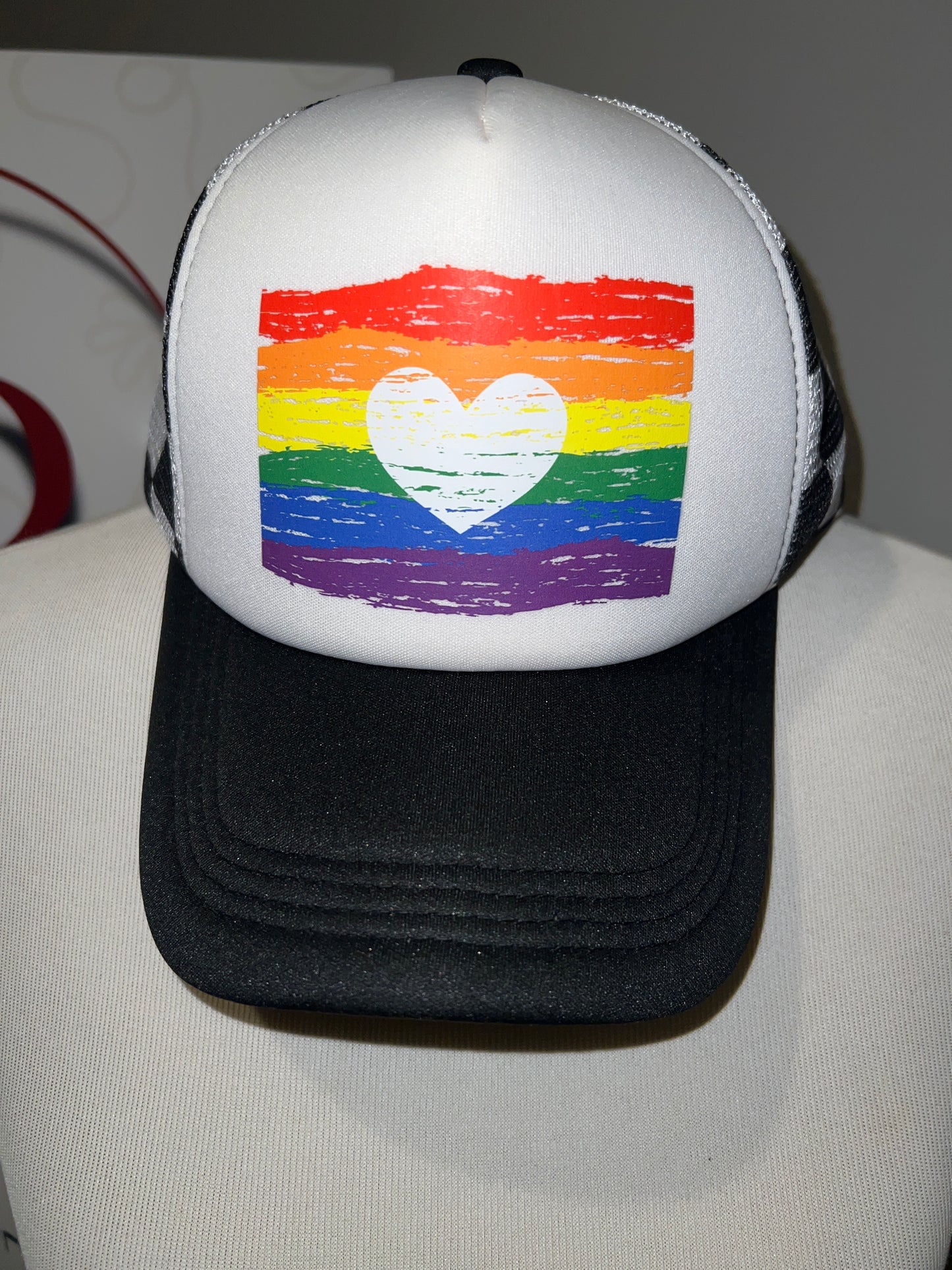 Rainbow heart hat