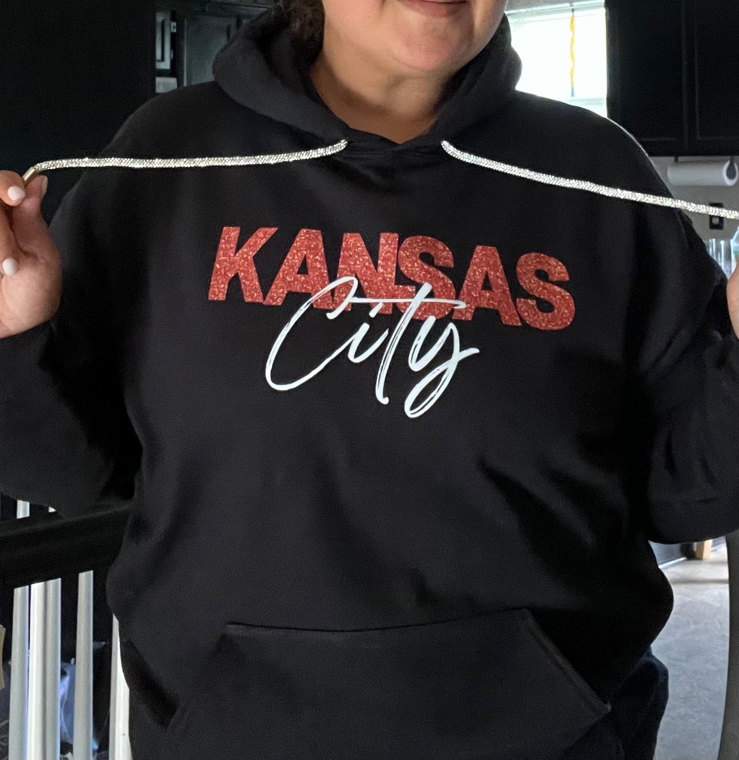 KC faux glitter hoodie with blinged sting