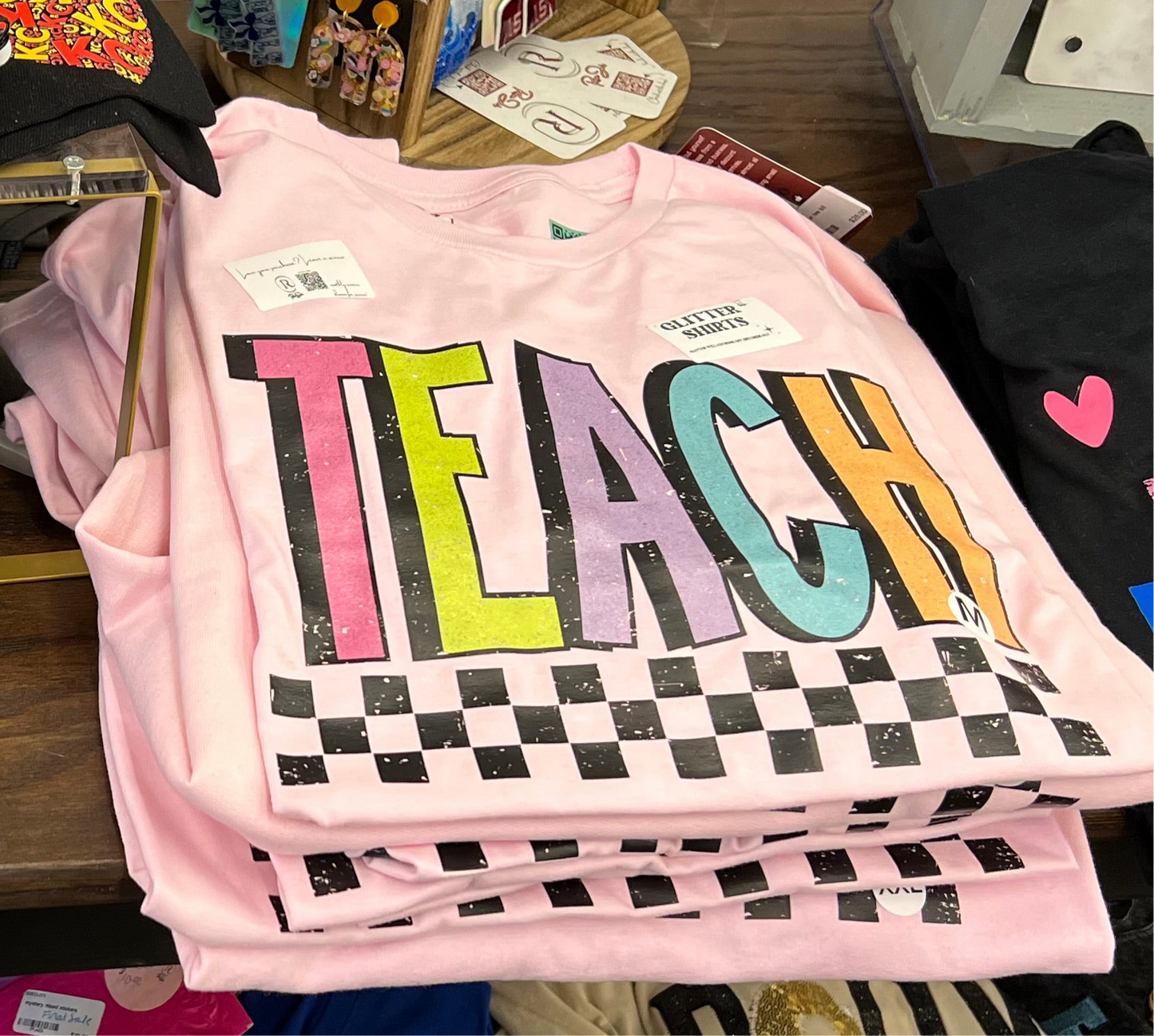 Sparkly teach on pink