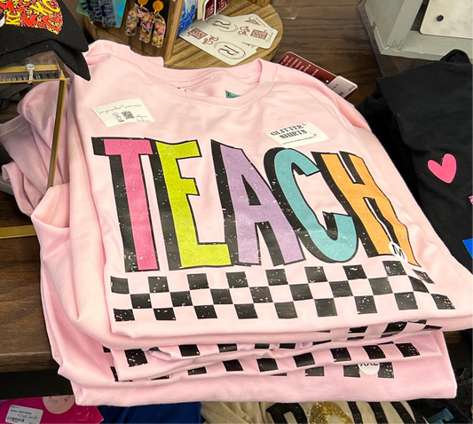 Sparkly teach on pink