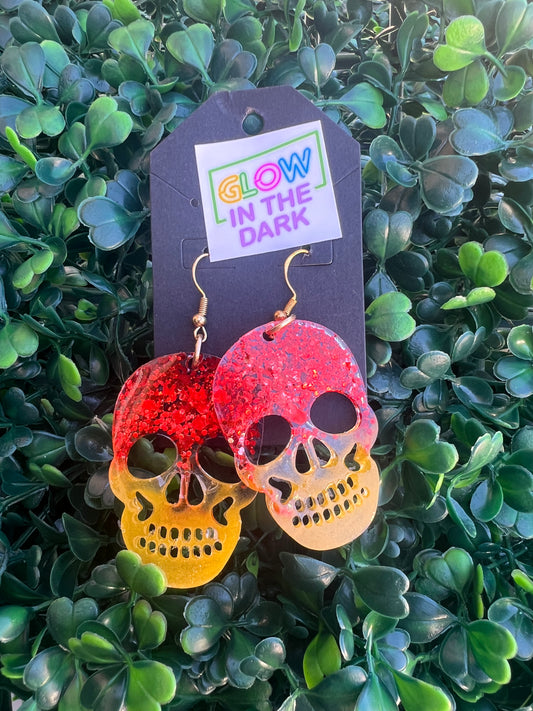 Glow red + yellow skull earrings