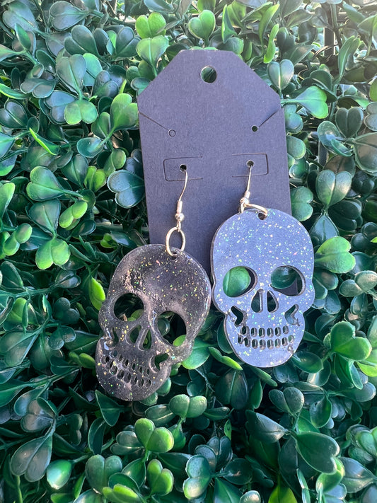 Black sparkle skull earrings