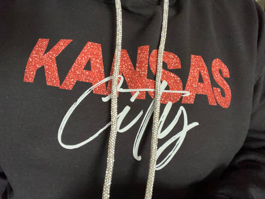 KC faux glitter hoodie with blinged sting