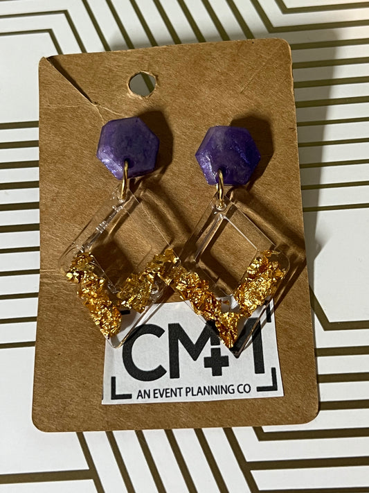 Gold and purple resin earrings
